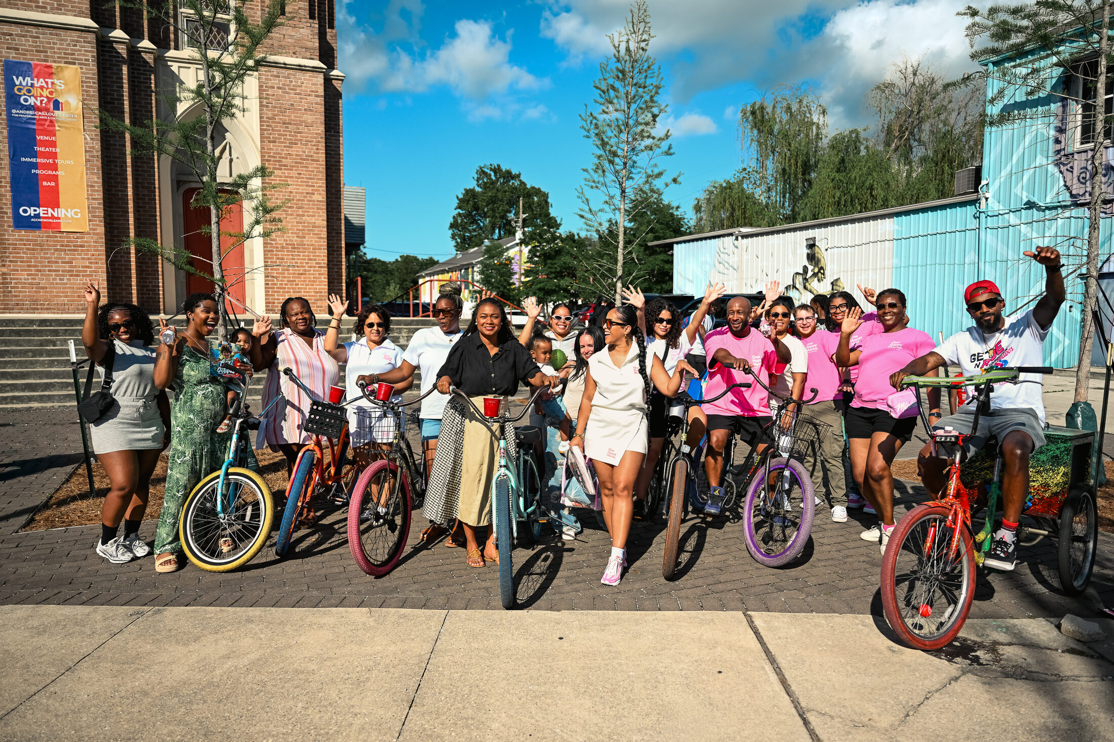 Mothers and families of the One Happy Mama community at a community bike giveaway